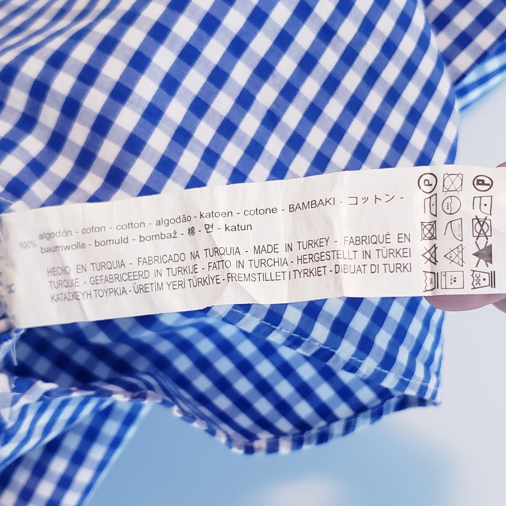 Lovely Zara Bell Sleeve Blue White Checkered Top Summer Spring V-neck Bohemian - Picture 4 of 7